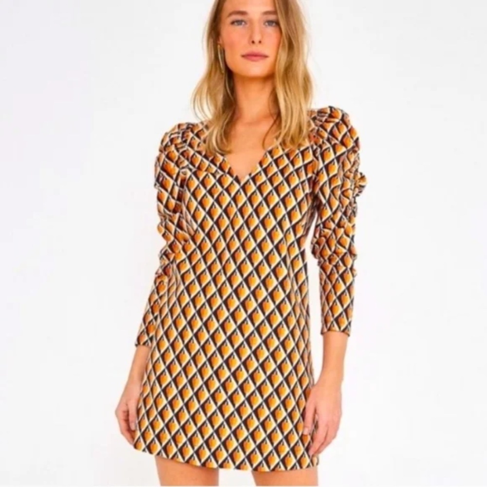 FARM RIO Orange‎ & Navy Geometric Cotton Mini Dress | Medium *